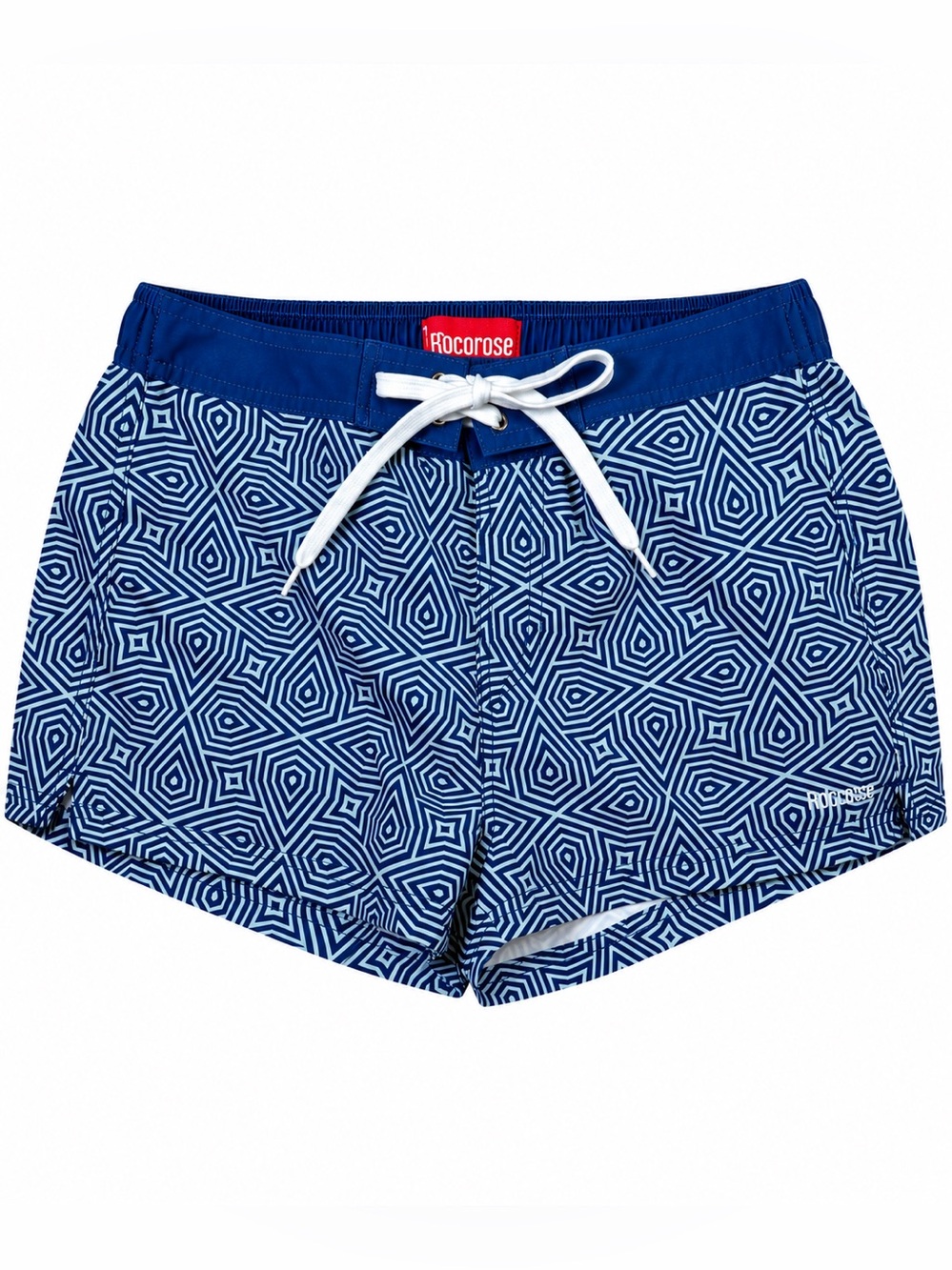 Rocorose Women’s Board Shorts Size M Blue Geometric Swim Shorts Lined Tie Waist